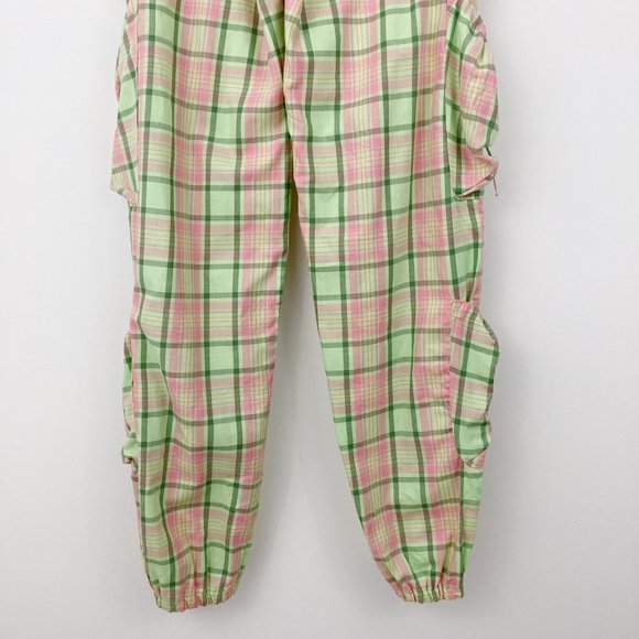 The Ragged Priest Symbol Plaid Cargo Pants Size S Hi-rise Green Pink 100% Cotton - Picture 6 of 9